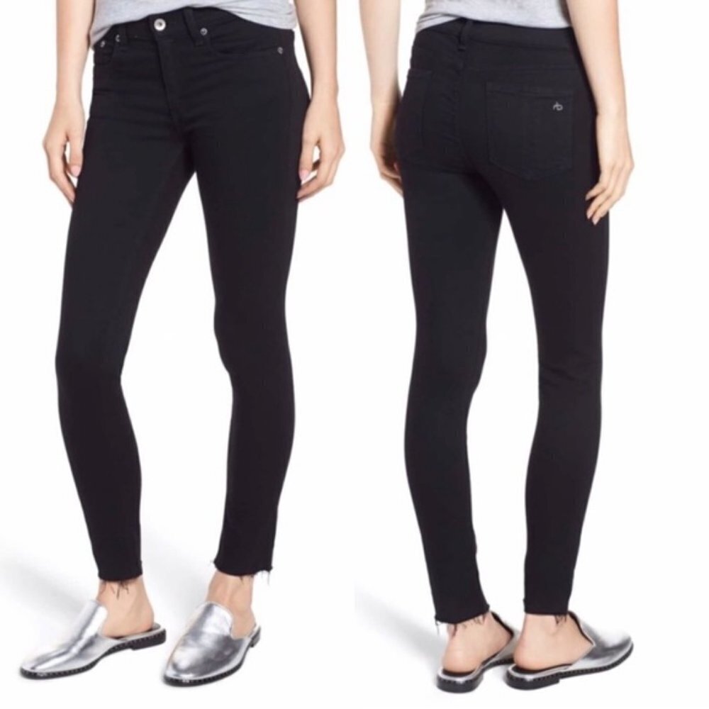 Rag & Bone Ankle Skinny Jeans Black Raw Hem